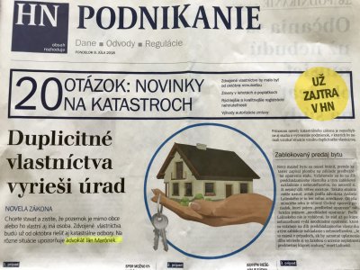 Novela katastrálneho zákona - JUDr Marônek a odpovede pre Hospodárske noviny